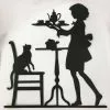 Musta Seinäkoriste Tyttö Ja Kissa RZ-114
